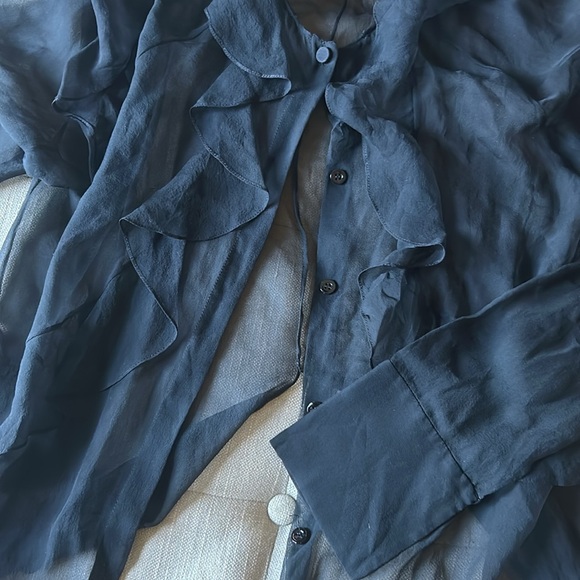 Givenchy Paris Black Sheer Ruffle Button Down Blouse Size Small - Picture 7 of 10